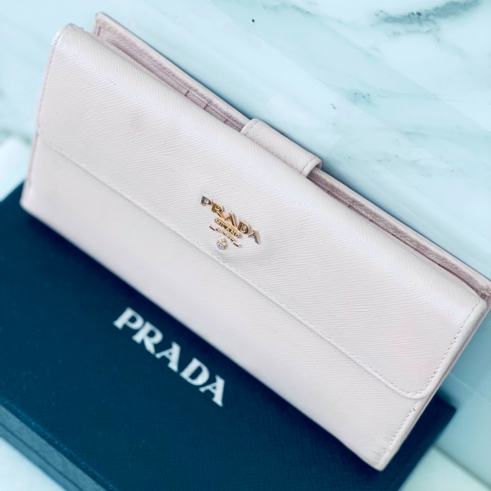 PRADA saffiano leather travel wallet blush clutch